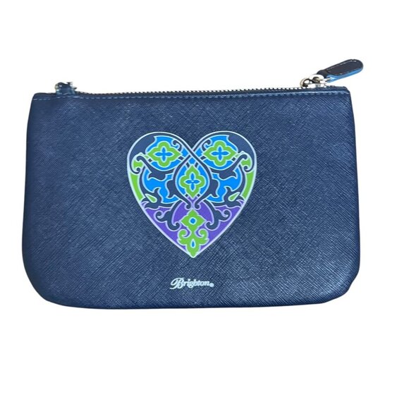 BRIGHTON Summer Heart Mini Bag Blue Clutch Zipper Pouch Make Up Travel Wallet - Picture 1 of 7